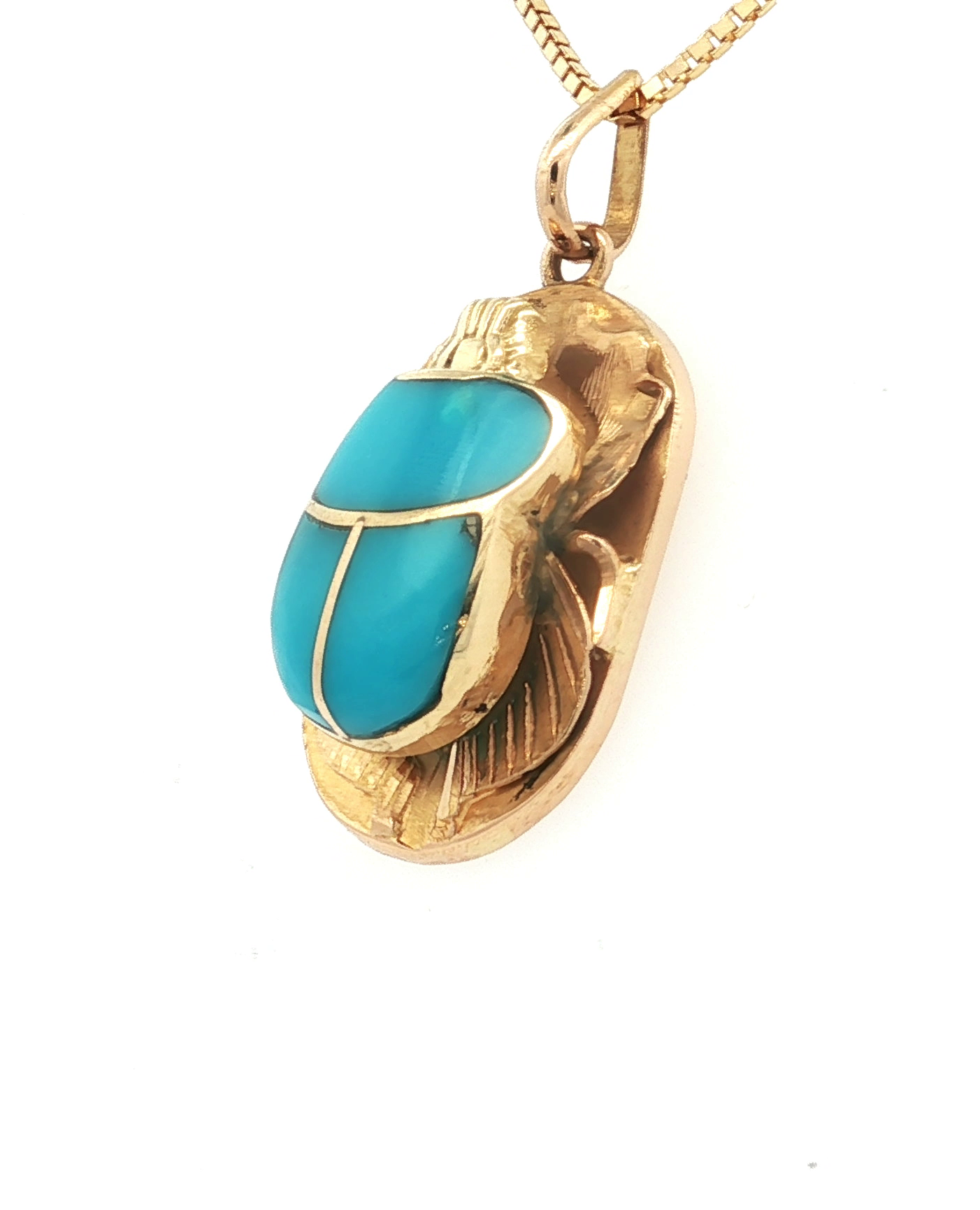 Vintage Gold Scarab Turquois Inlay Pendant