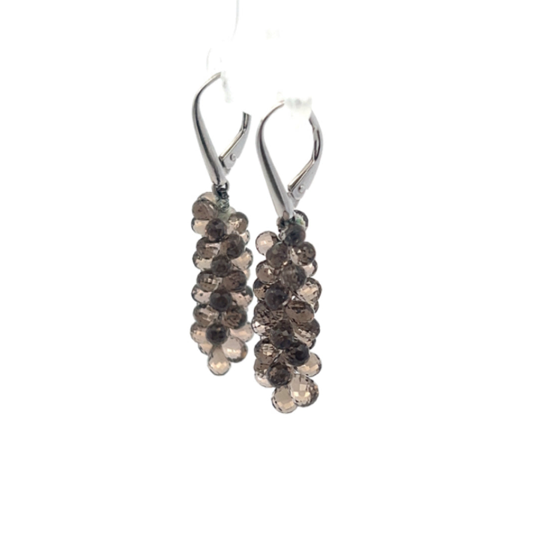 Cluster Smokey Topaz Briolette Drop Earrings