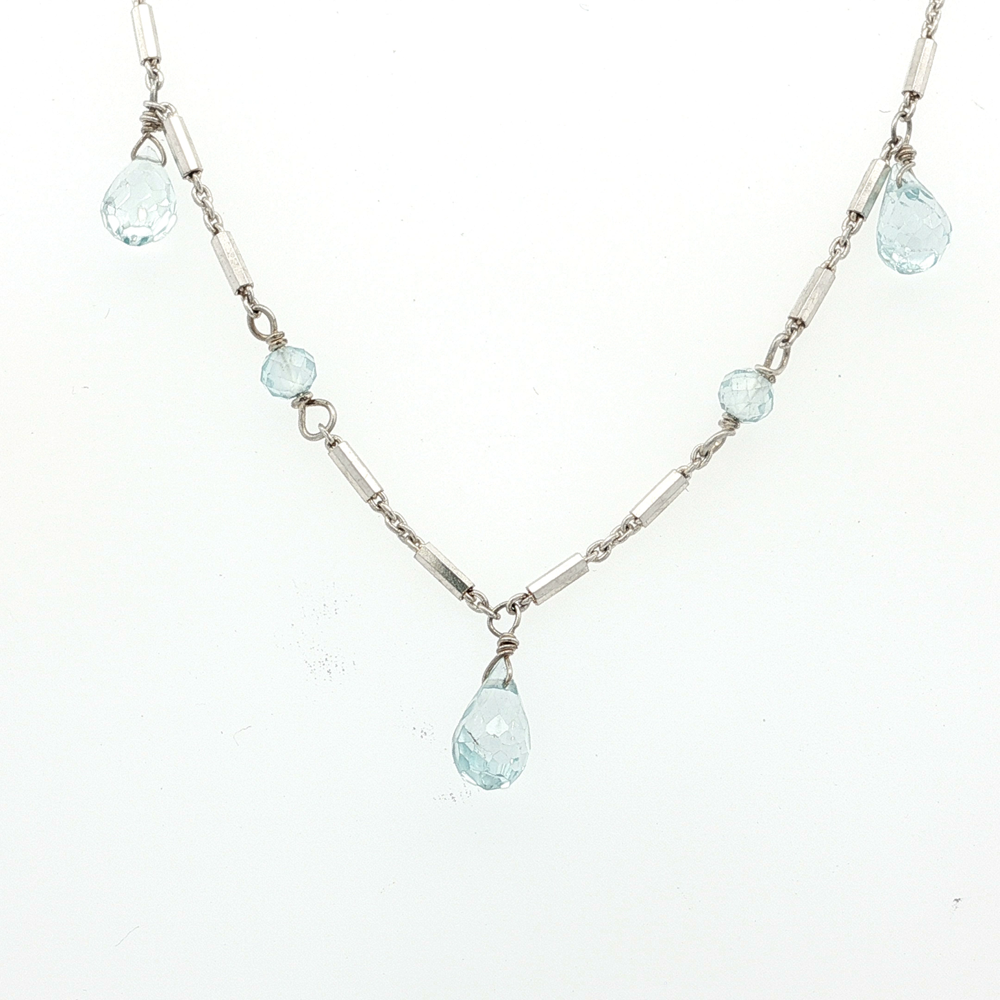 Tear Drop Blue Topaz and Silver necklace