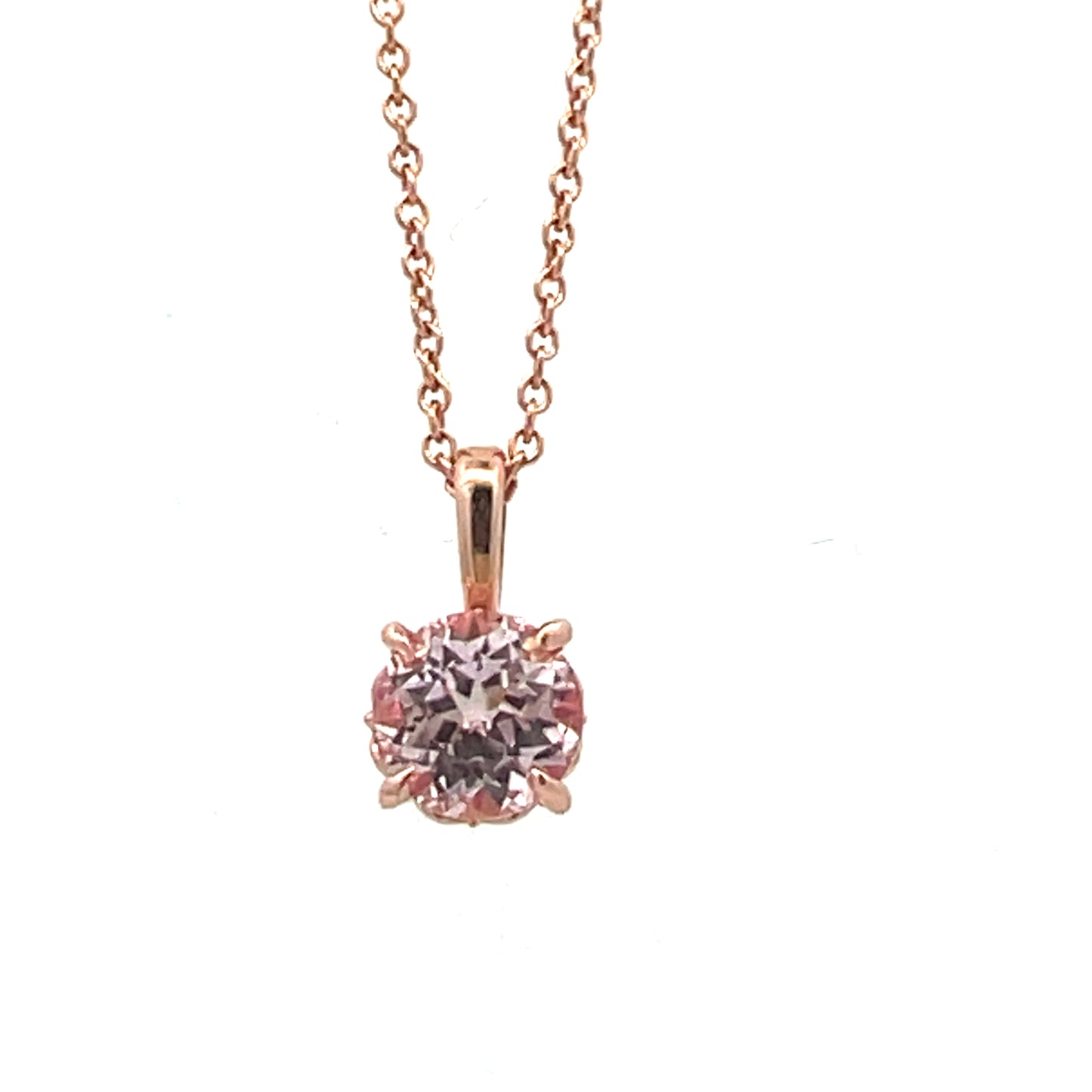 Stunning Synthethic Pink Sapphire Solitare Pendant Set in Rose Gold