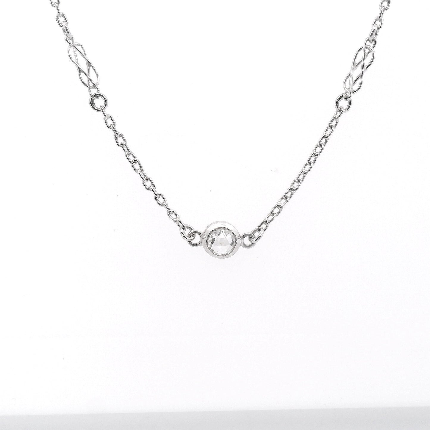 Vintage Rose Cut Diamond By The Yard Necklace in Platinum