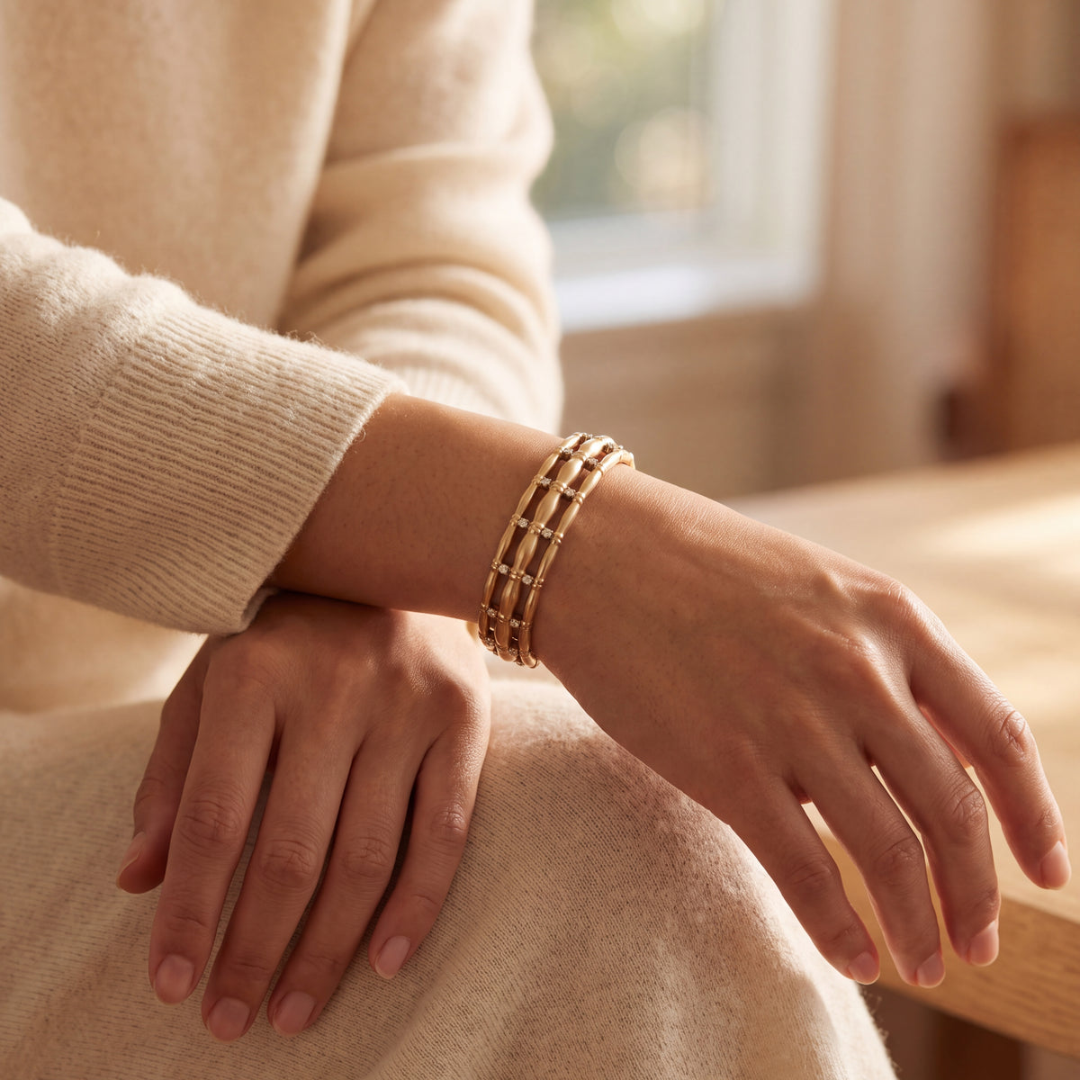 Bamboo Vintage Diamond Cuff Bracelet