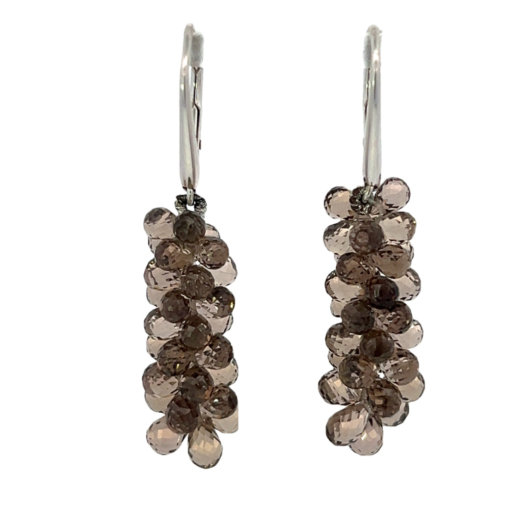 Cluster Smokey Topaz Briolette Drop Earrings