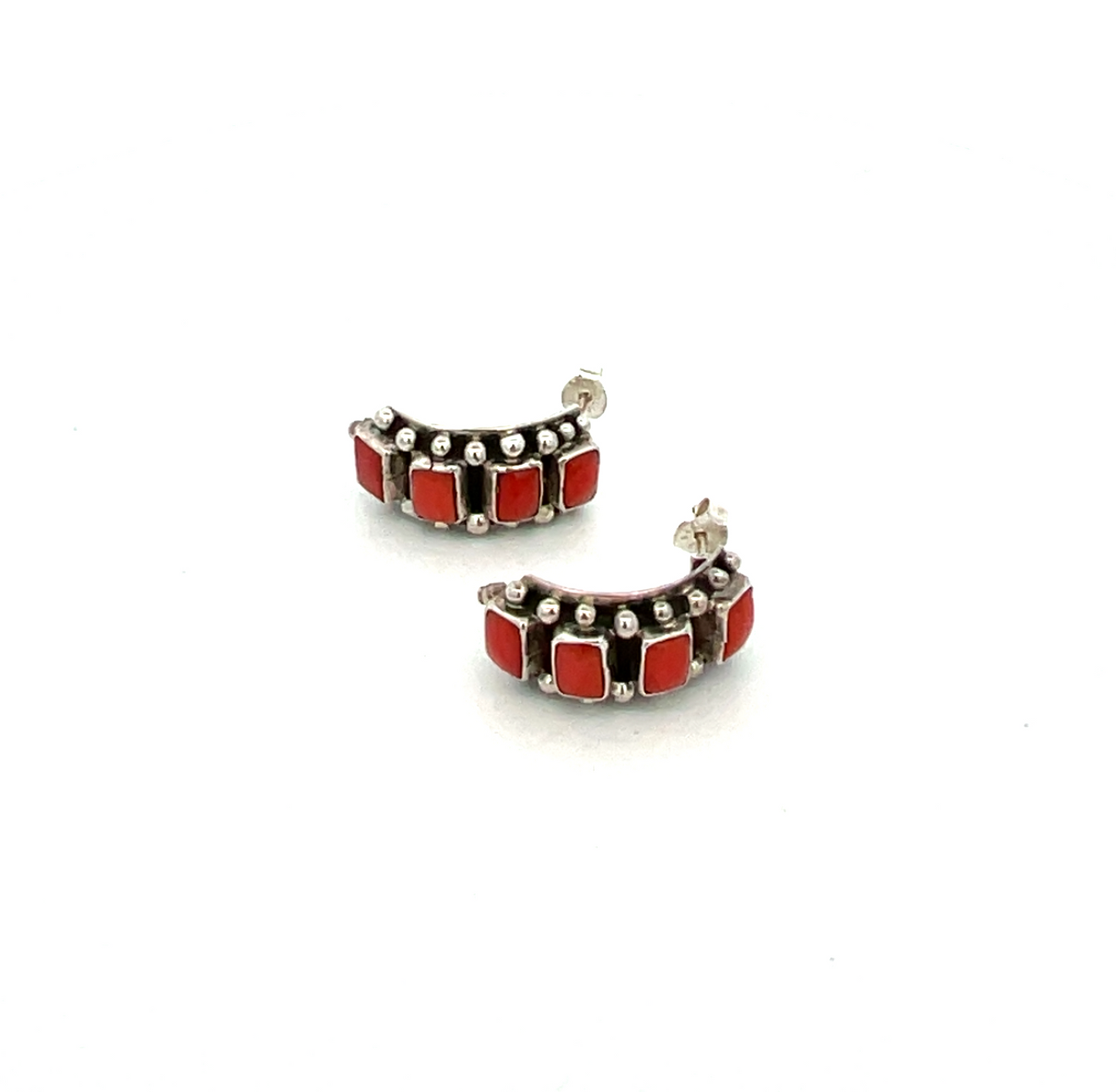 Sterling Silver 'Delvin John' Coral Half Hoop Earrings