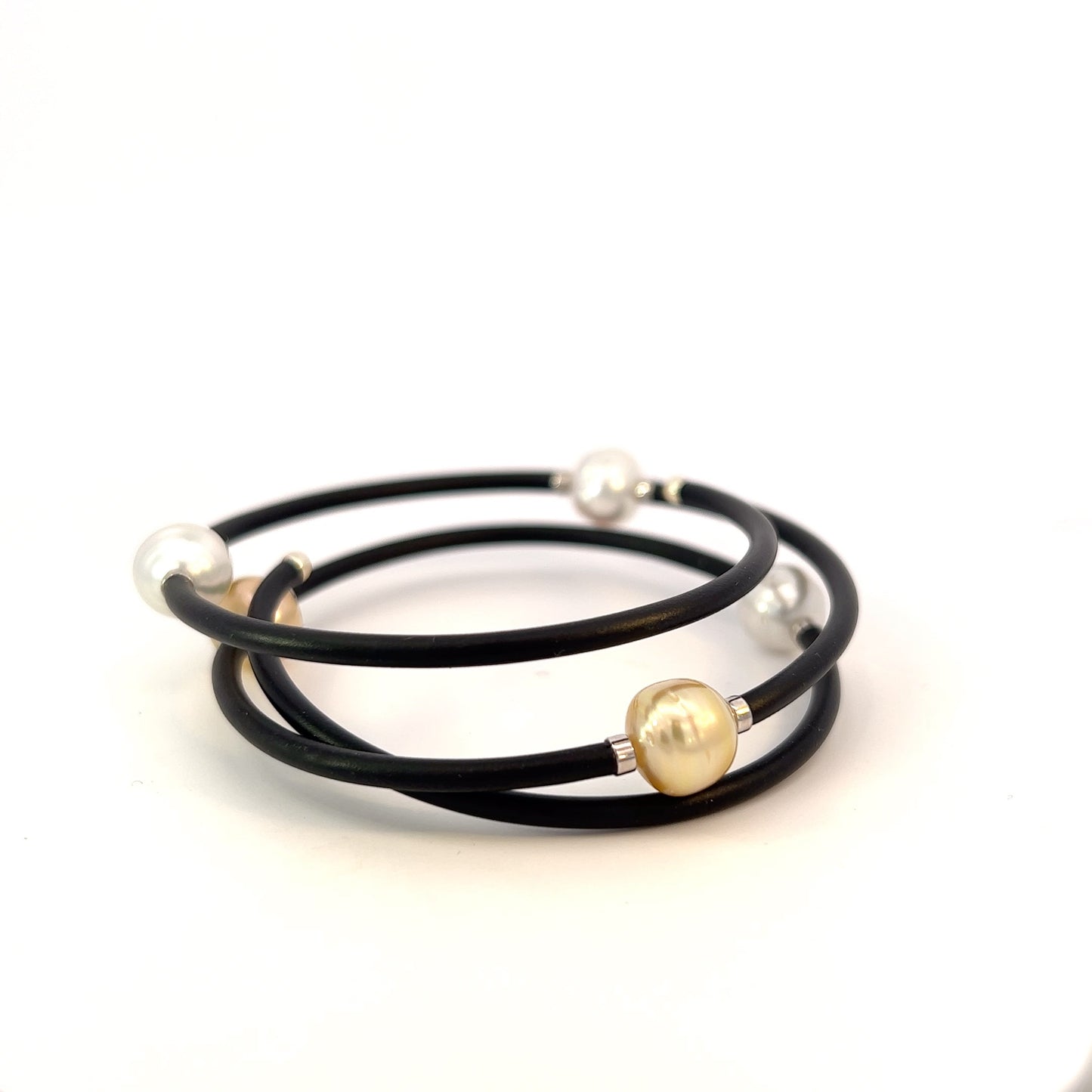 South Sea White Pearl, Black Leather Triple Wrap Bracelet