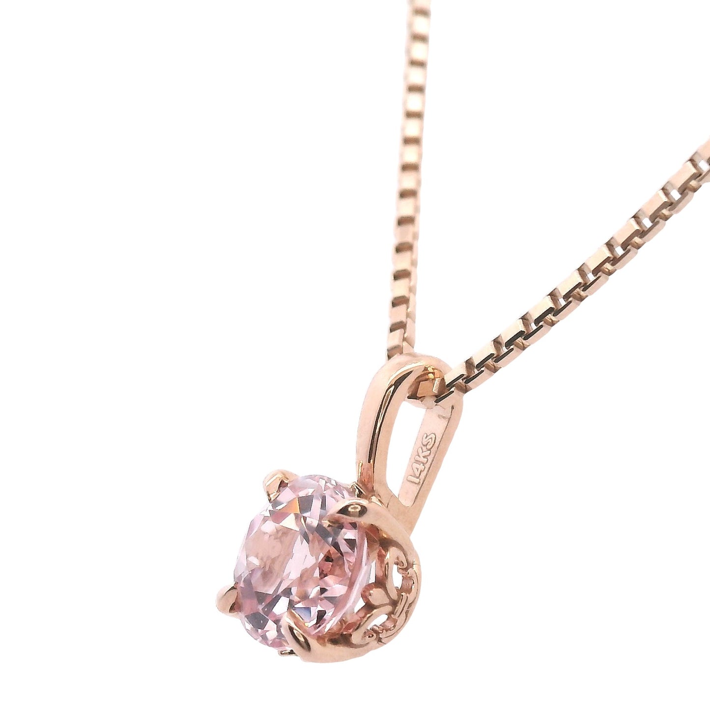 Stunning Synthethic Pink Sapphire Solitare Pendant Set in Rose Gold