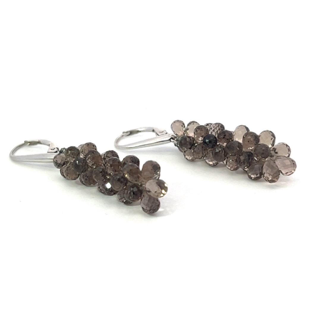 Cluster Smokey Topaz Briolette Drop Earrings