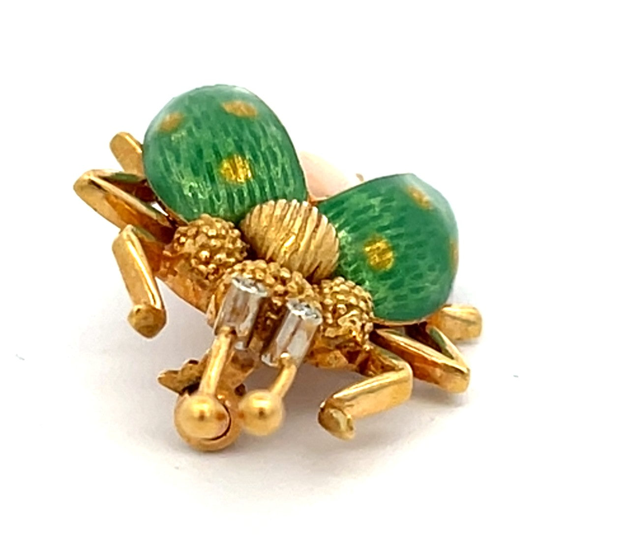 Vintage Coral, Enamel and Diamond Beetle Brooch