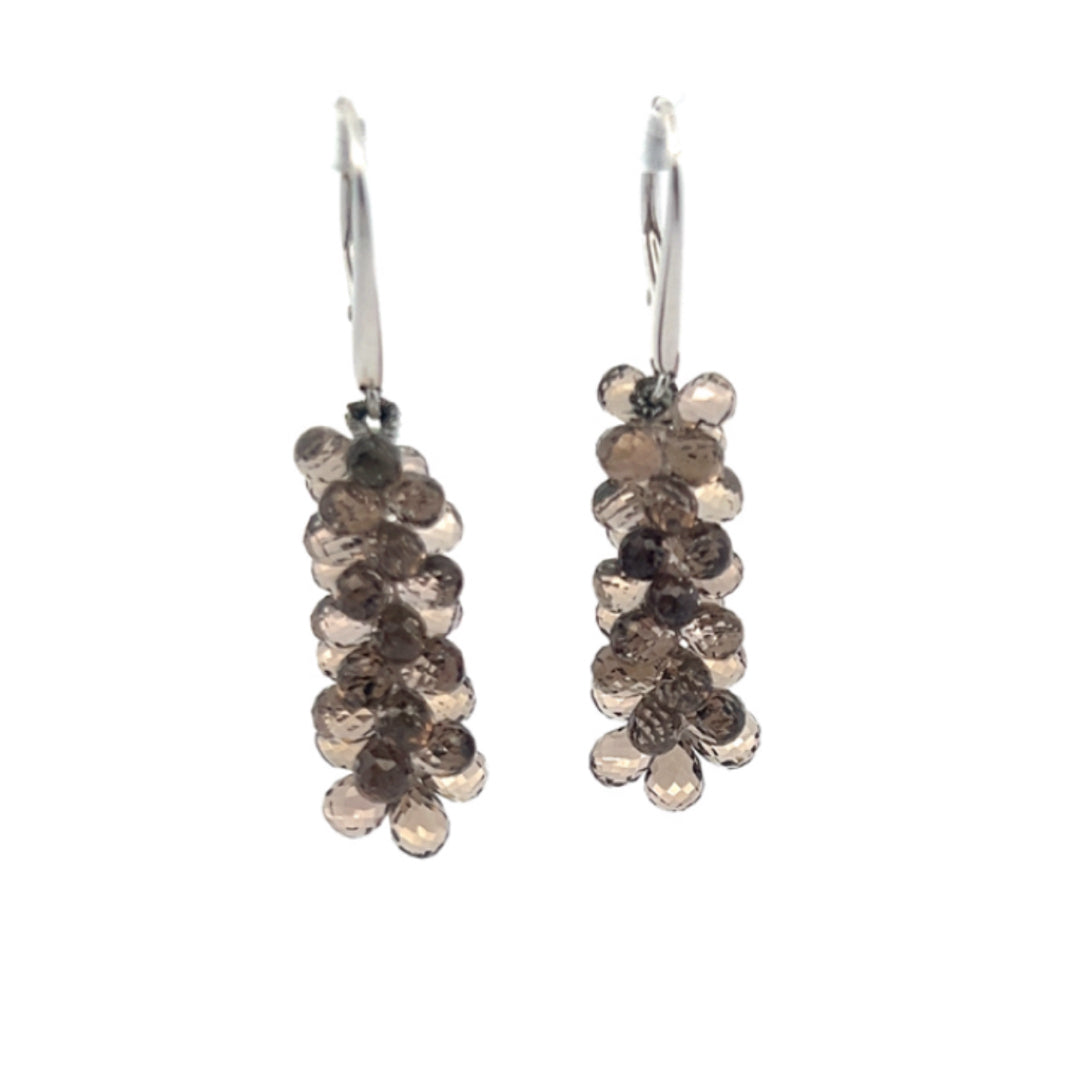 Cluster Smokey Topaz Briolette Drop Earrings