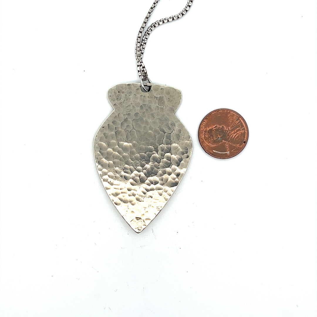 Native American Silver Arrowhead Shaped Pendand With Inlay