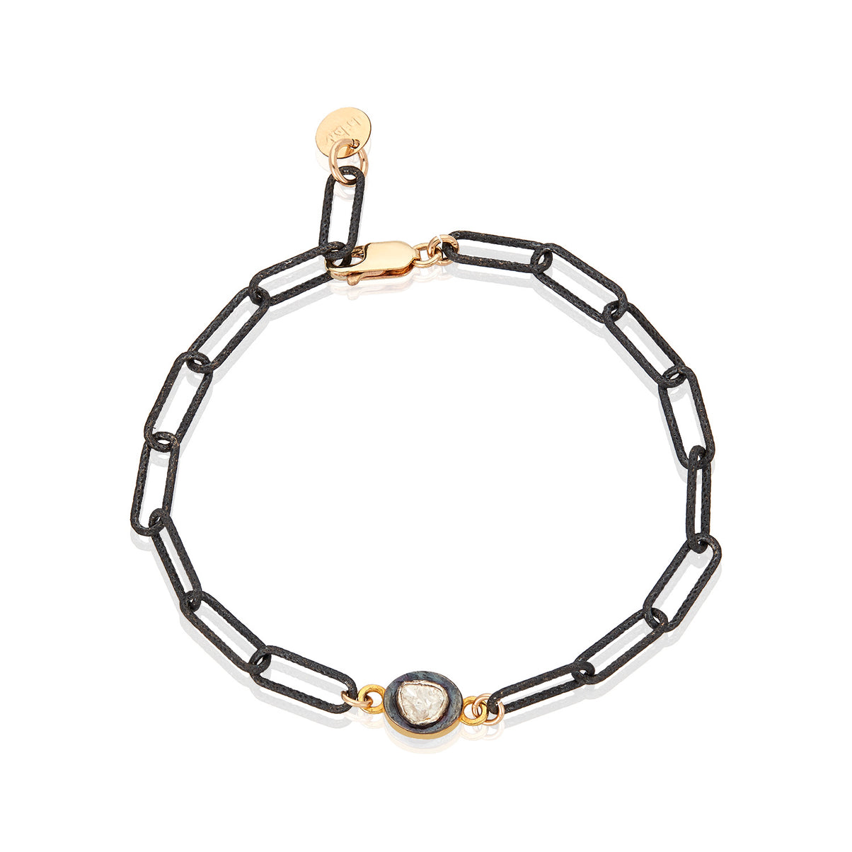 Rose Cut Diamond Bracelet  Oxidized Sterling Silver Paperclip Chain.
