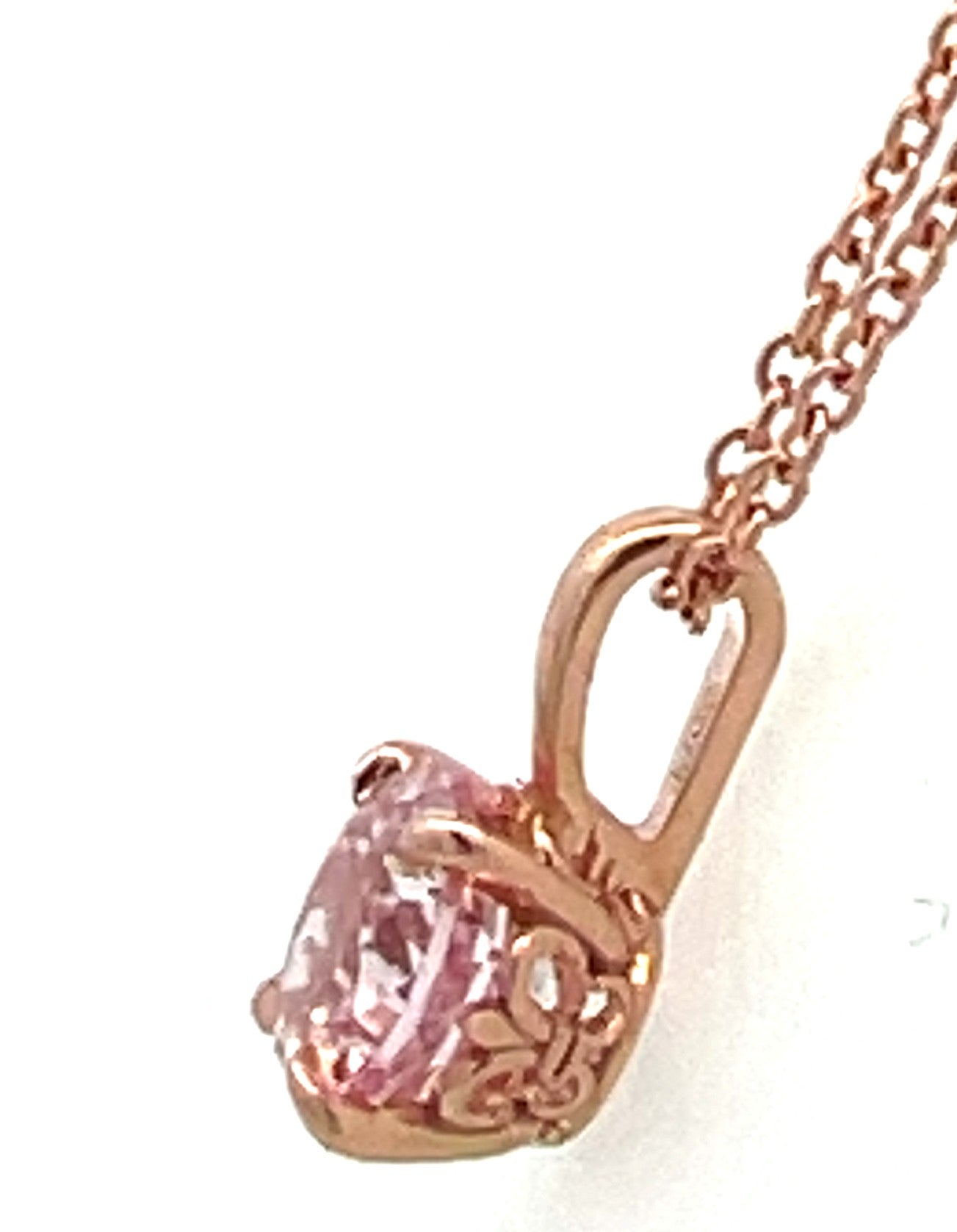 Stunning Synthethic Pink Sapphire Solitare Pendant Set in Rose Gold