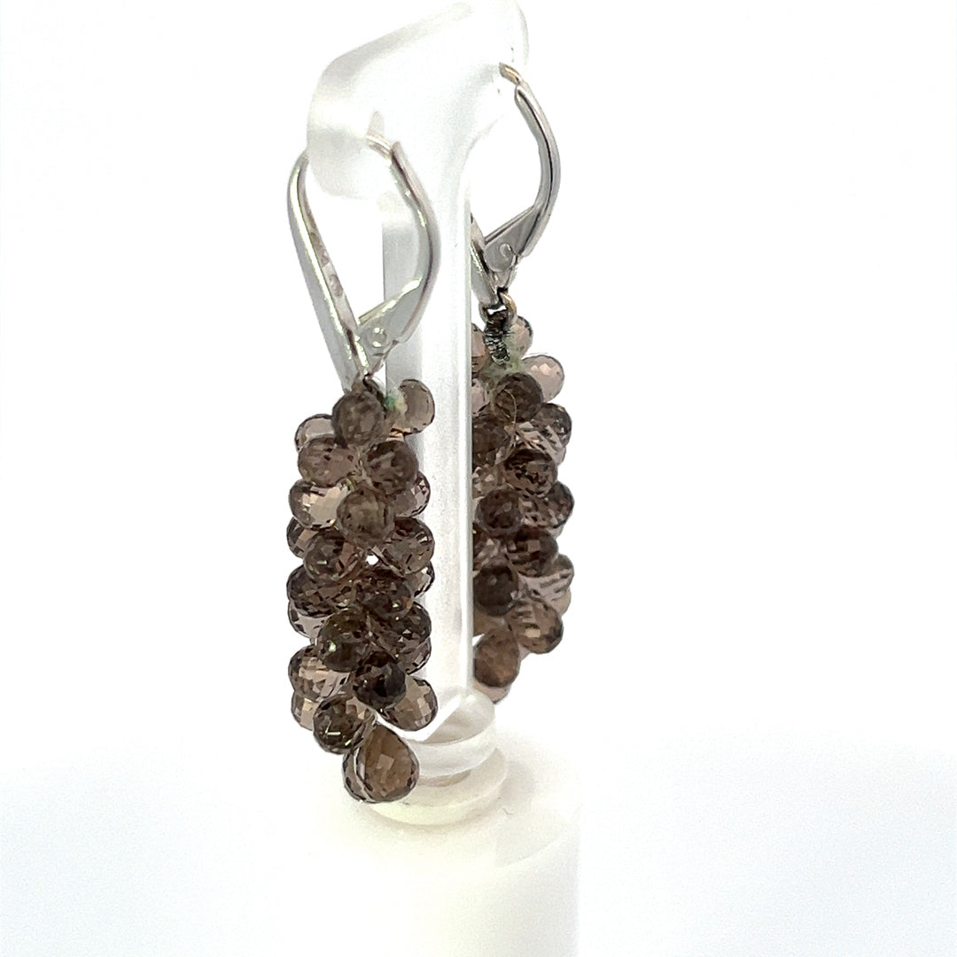 Cluster Smokey Topaz Briolette Drop Earrings