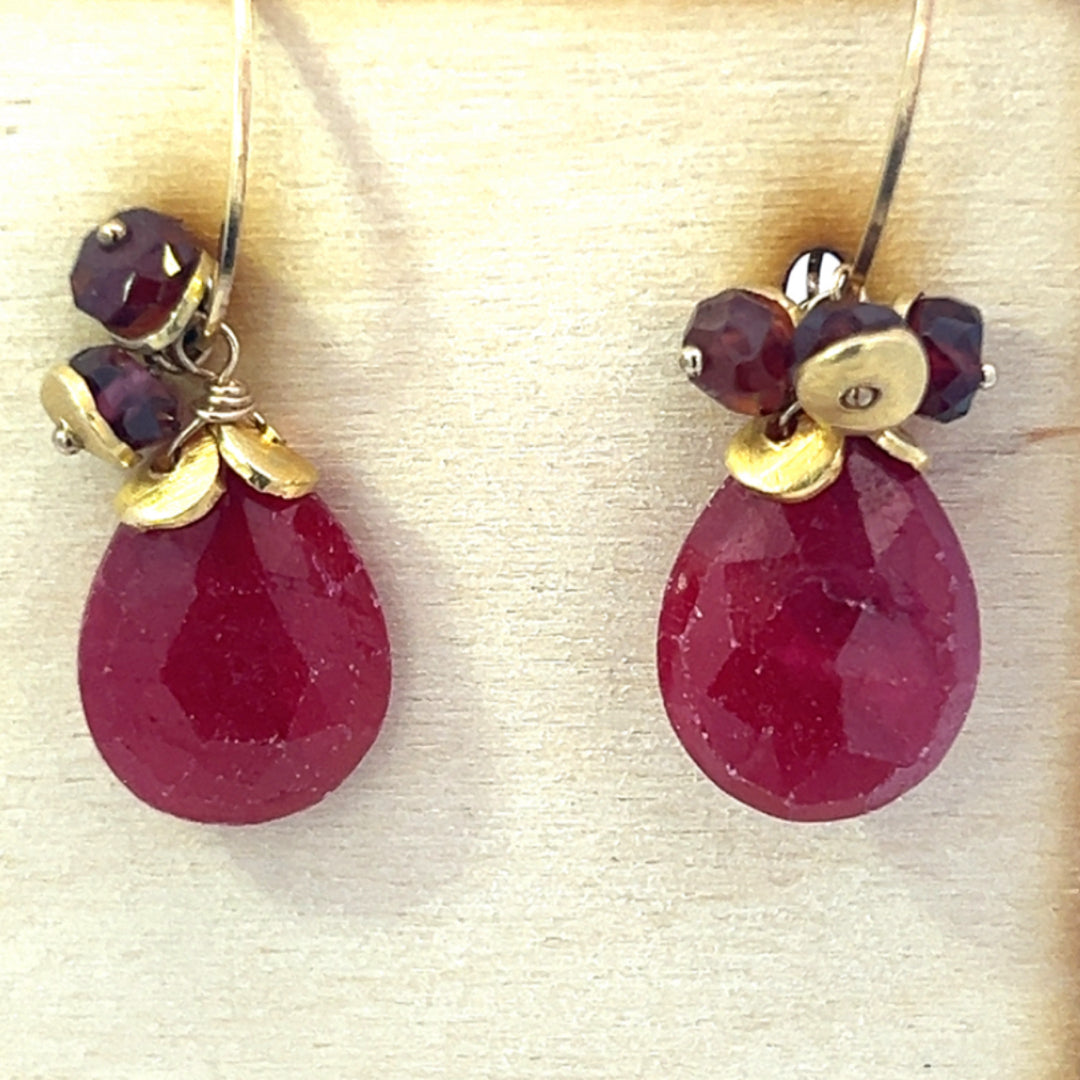 Ruby faceted briolette Pear Shape Drop Earrings
