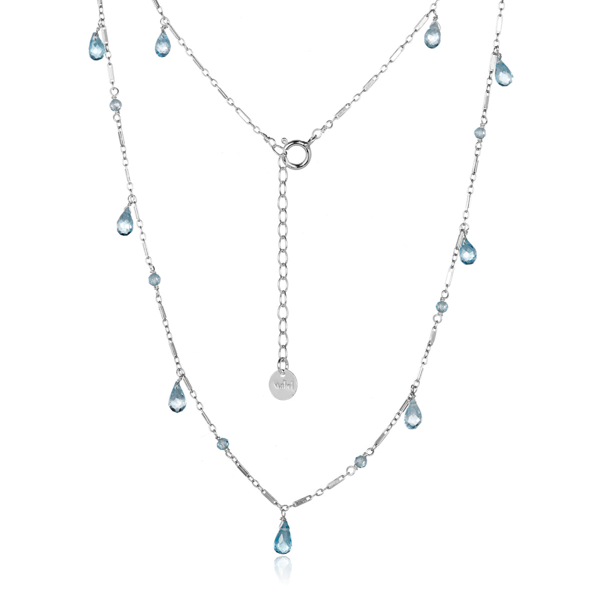 Tear Drop Blue Topaz and Silver necklace