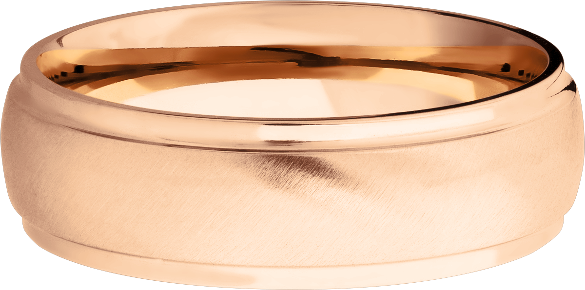 14K Rose gold 7mm domed band with grooved edges