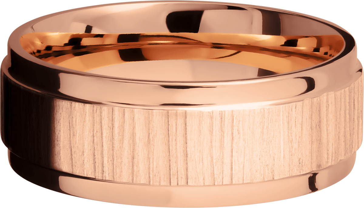 14K Rose gold flat band with grooved edges