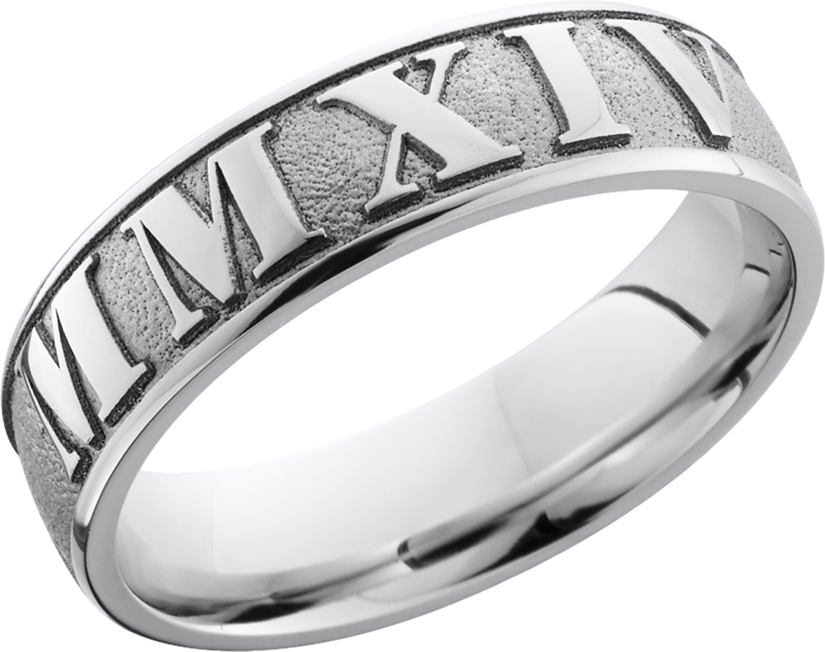 Cobalt chrome 6mm domed band with a laser-carved fingerprint