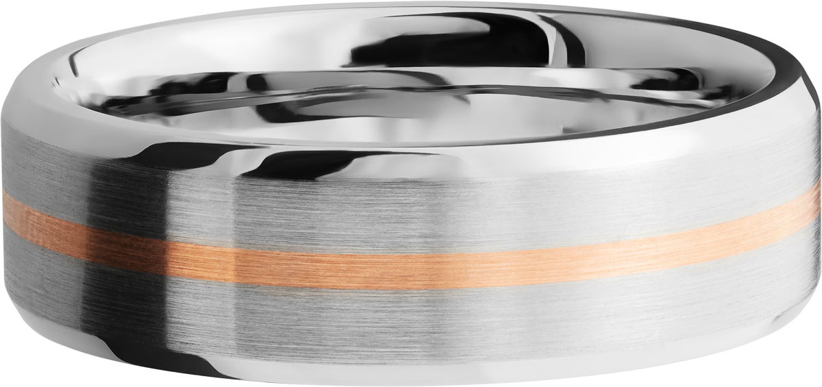 Cobalt chrome 7mm beveled band with 1, 1mm inlay of 14K rose gold