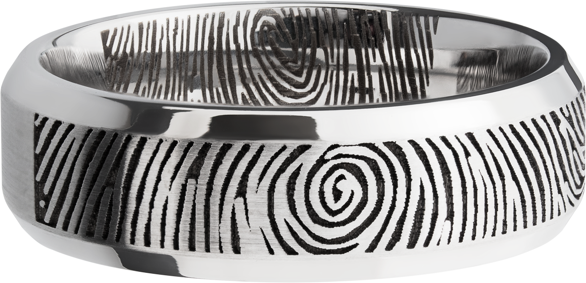 Cobalt chrome 7mm beveled band with a laser-carved fingerprint