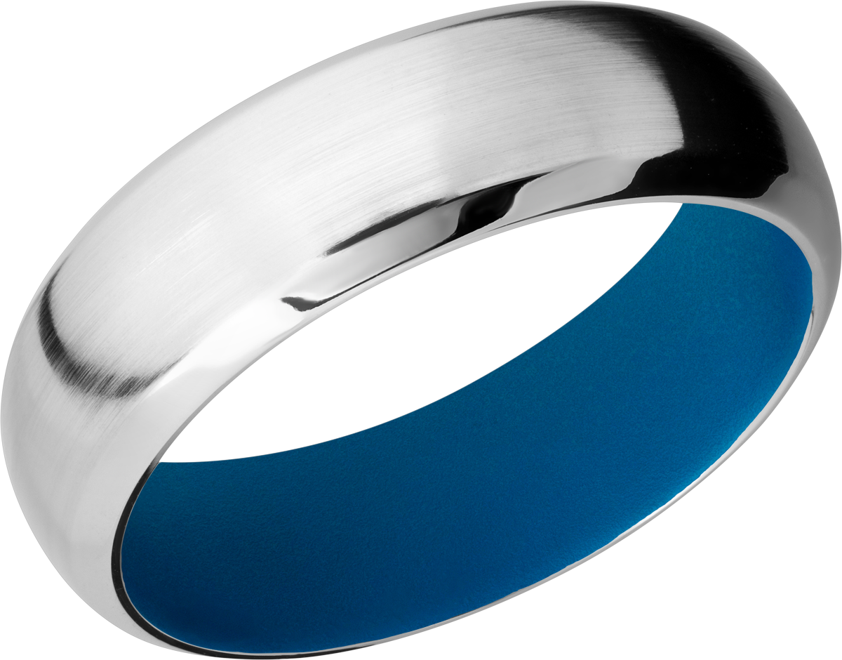 Cobalt chrome 7mm domed band with beveled edges with a Sky Blue Cerakote sleeve