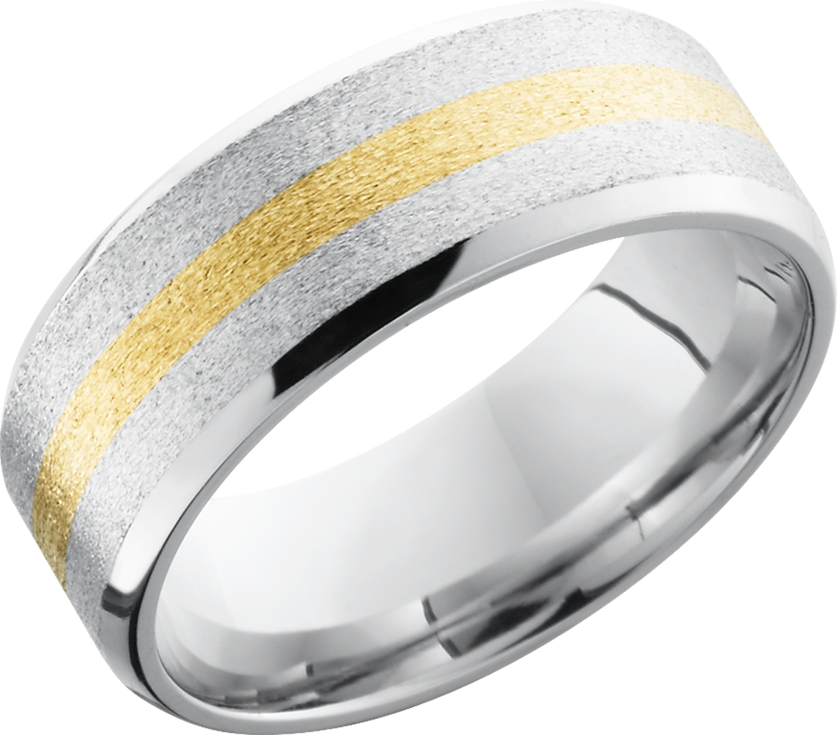 Cobalt chrome 8mm beveled band with a 14K yellow gold inlay