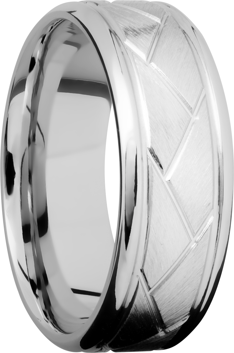 Cobalt chrome 8mm beveled band with laser-carved flatweave pattern