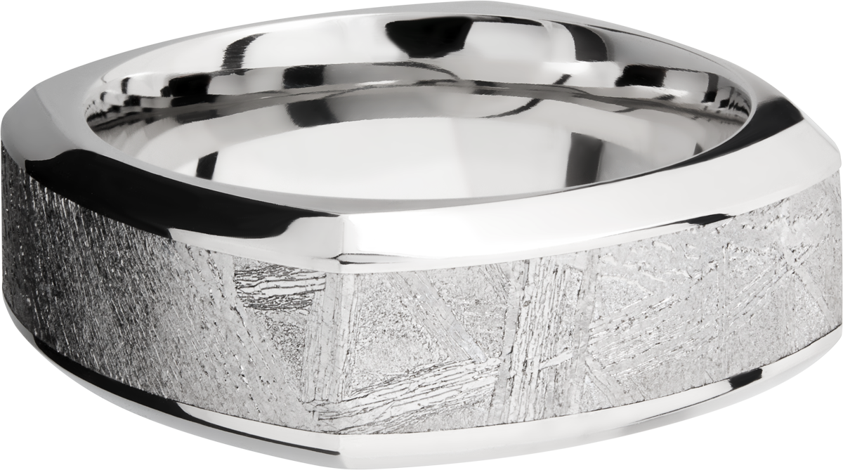 Cobalt chrome 8mm square beveled band with an inlay of authentic Gibeon Meteorite