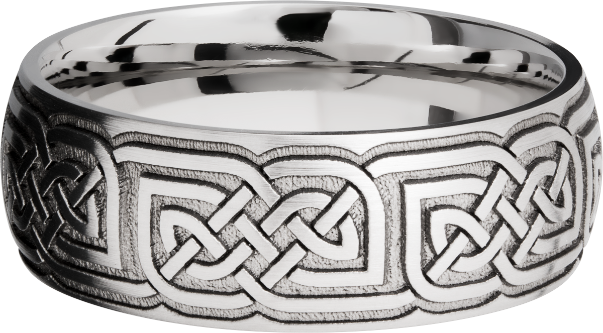 Cobalt chrome 8mm domed band with laser-carved celtic pattern