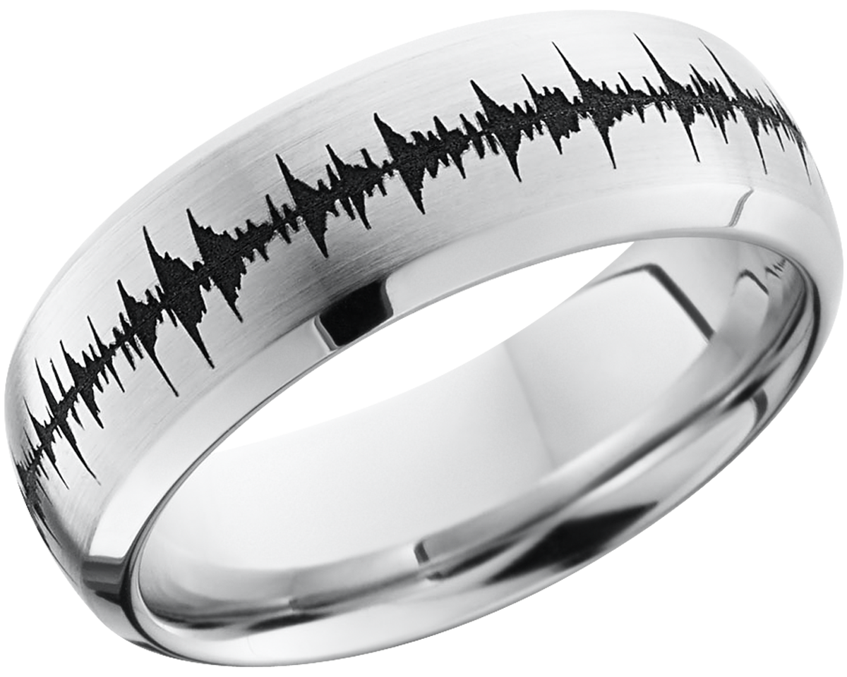 Cobalt chrome 8mm domed band with a laser-carved soundwave