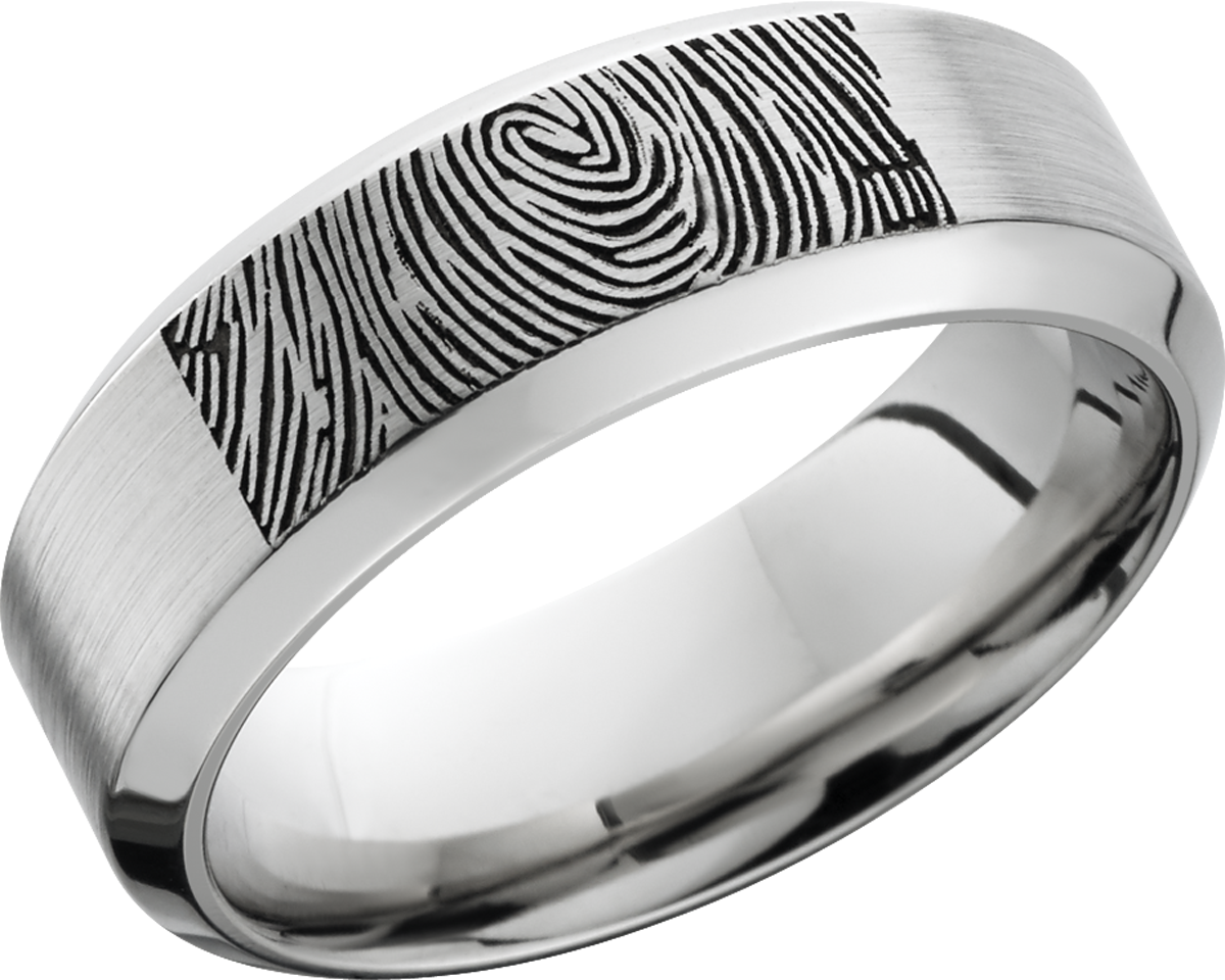 Cobalt chrome 8mm band with a laser-carved fingerprint