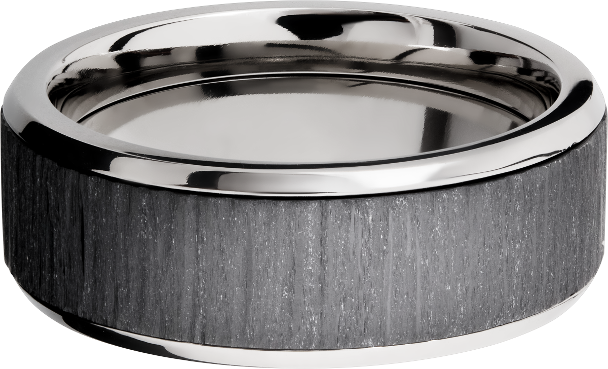 Titanium 8mm beveled band with an inlay of Zirconium