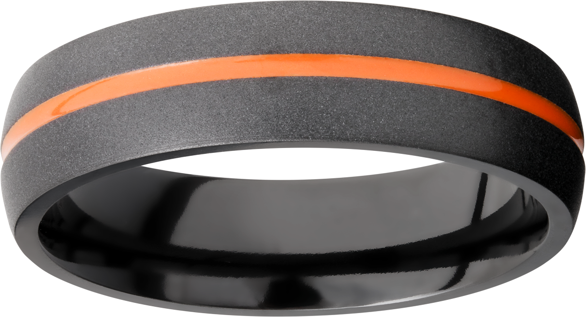 Zirconium 6mm domed band with a 1mm groove featuring Hunter Orange Cerakote