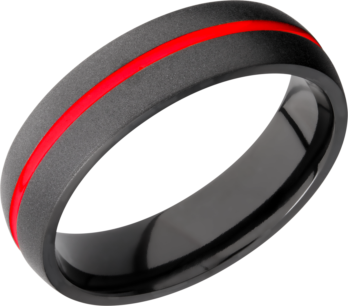 Zirconium 6mm domed band with a 1mm groove featuring red Cerakote