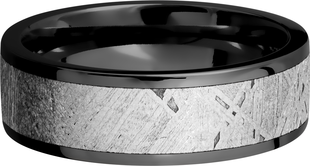 Zirconium 7mm flat band with an inlay of authentic Gibeon Meteorite