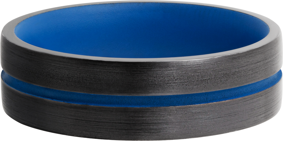 Zirconium 6mm domed band with a 1mm groove featuring Royal Blue Cerakote