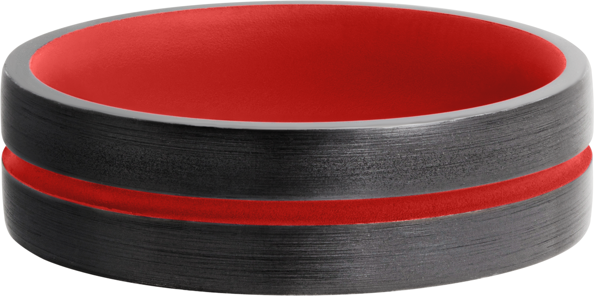 Zirconium 6mm domed band with a 1mm groove featuring Red Cerakote