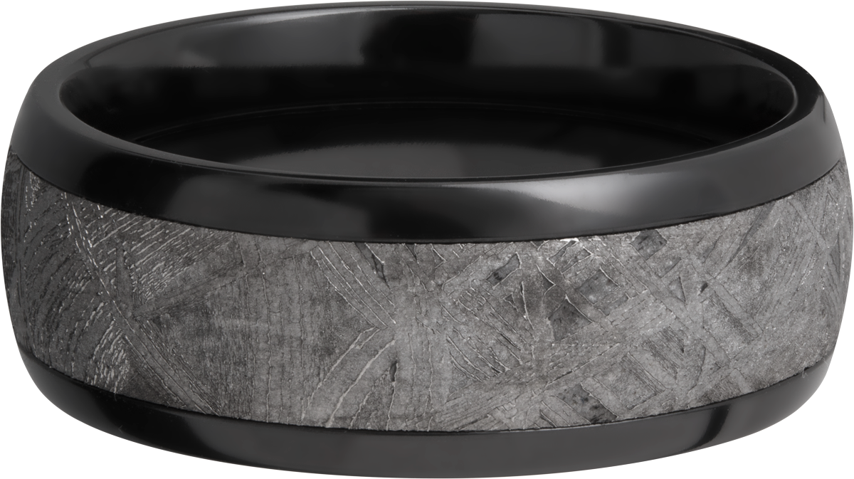 Zirconium 8mm domed band with an inlay of authentic Gibeon Meteorite