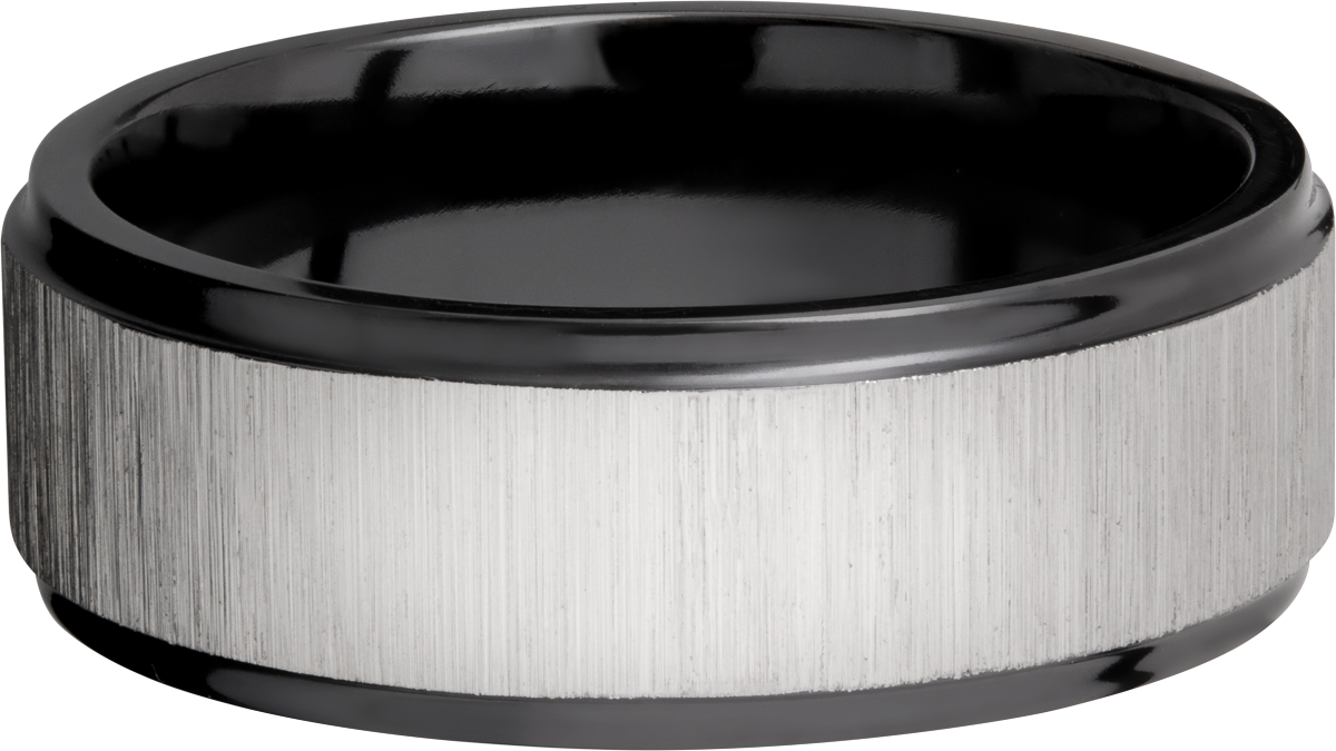 Zirconium 8mm flat band with grooved edges