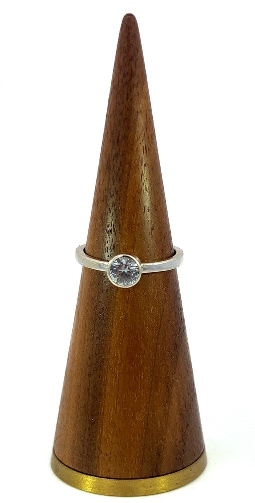 White Sapphhie Gemstone Round Bezel Set Stacking Ring