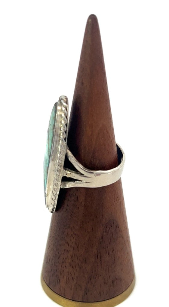 Native American Sterling Silver Ring With Inlay Turquoise Stones.