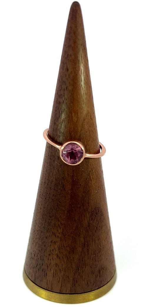 Pink Tourmaline Gemstone Round Bezel Set Stacking Ring