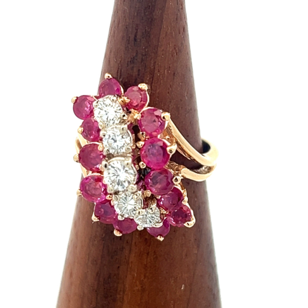 Ruby And Diamond Cluster Ring