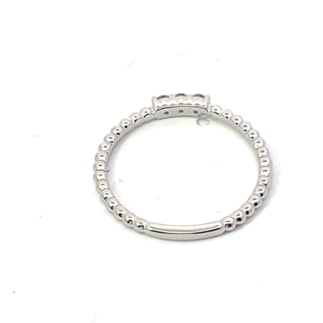 Three Diamond Accent Stacking Ring with Beaded Band