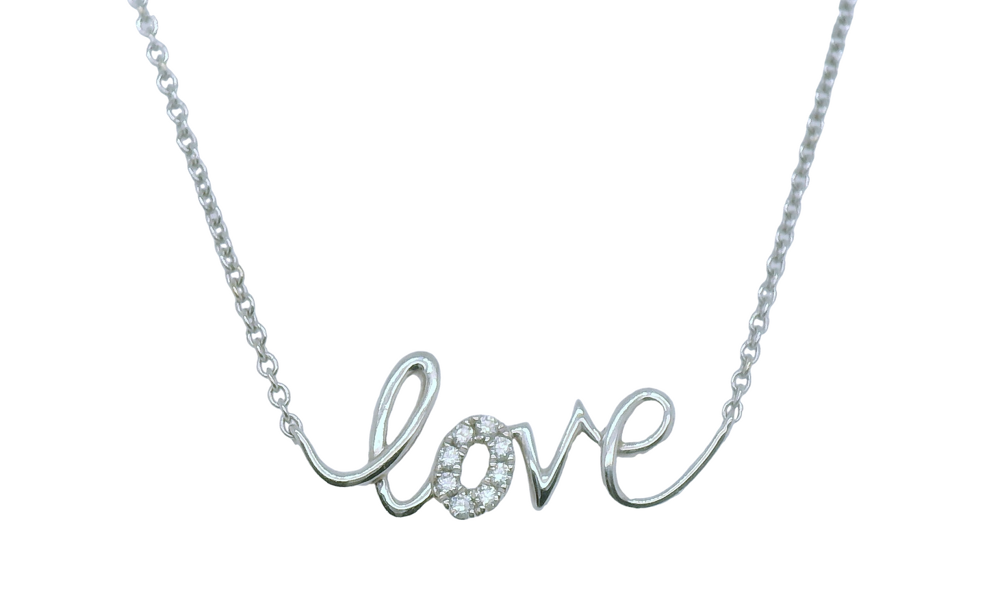 Thisi fun necklace is nothing but "Love" with diamonds set into the O.