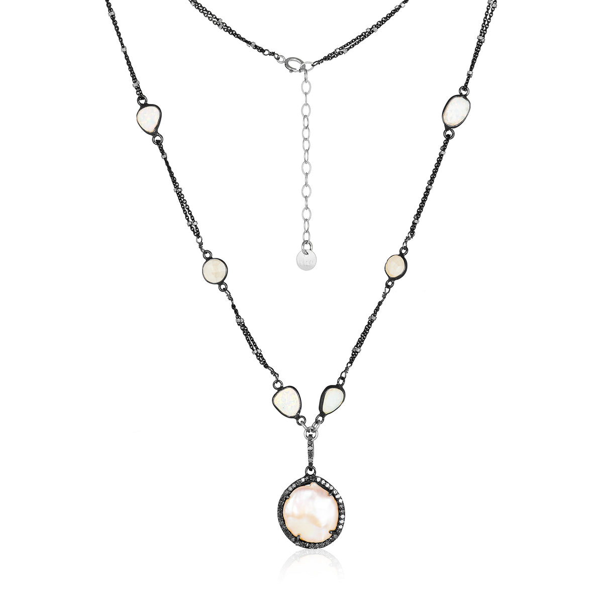 Opal Bezel, Keshi Pearl Halo Necklace