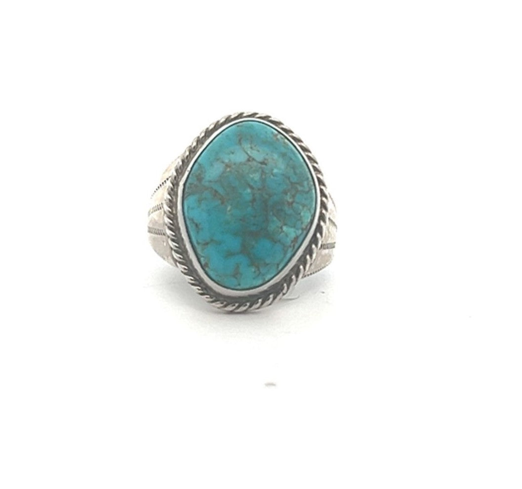 Native American Turquoise Ring with twisted silver rope frame