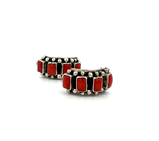 Sterling Silver 'Delvin John' Coral Half Hoop Earrings