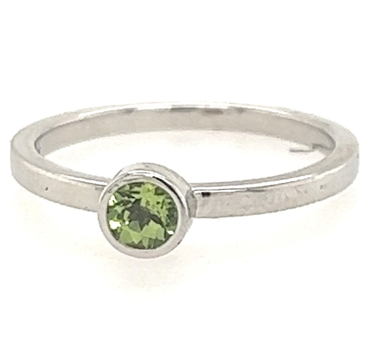 Peridot Gemstone Round Bezel Set Stacking Ring