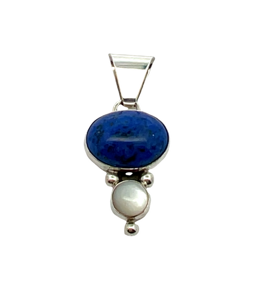Lapis Lazuli Gemstone with Mother of Pearl Necklace